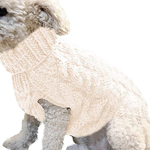 DHGTEP Pullover Pullover für Hund 8 Farben Elastizität Winter Hund Gestrickt Pullover Strickwaren Haustier Kleidung Welpe Katze Hohe Kragen Pullover Mäntel Haustier Kostüme (Color : White, Size : L) von DHGTEP