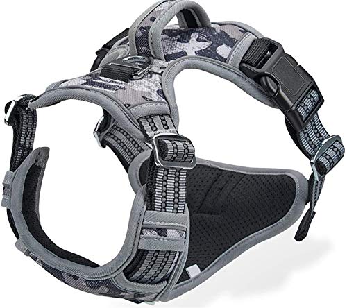 DHGTEP Taktische Kein Zug Hundegeschirr für Große Mittlere Hunde Langlebig Heavy Duty Camouflage Reflektierende Haustier-Geschirr Weste Kontrolle Handle (Color : Gray, Size : L) von DHGTEP