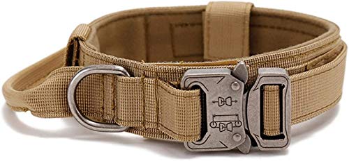 DHGTEP Taktisches Hundehalsband Breit, Doppelt Geschlossenes Taktisches Hundehalsband Mit Metallschnalle - Verstellbares Hundehalsband Leder Breit (Color : Beige, Size : 38-47CM) von DHGTEP