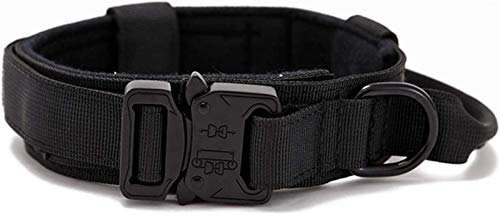DHGTEP Taktisches Hundehalsband Breit, Doppelt Geschlossenes Taktisches Hundehalsband Mit Metallschnalle - Verstellbares Hundehalsband Leder Breit (Color : Black, Size : 38-47CM) von DHGTEP