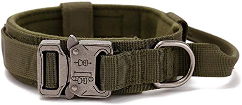 DHGTEP Taktisches Hundehalsband Breit, Doppelt Geschlossenes Taktisches Hundehalsband Mit Metallschnalle - Verstellbares Hundehalsband Leder Breit (Color : Green, Size : 45-55cm) von DHGTEP