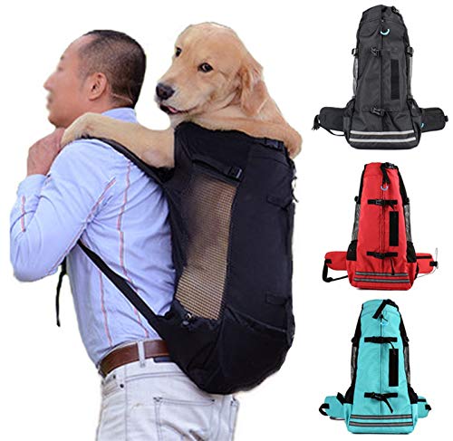 DHGTEP Tragbare Hunderucksack Transport für Große Hund, Atmungsaktive Mesh Rucksack Bis Zu 14kg Leichte Rucksack für Radfahren, Bus, Einkaufen, Wandern, Reisen (Color : Red, Size : 23x12x49CM) von DHGTEP