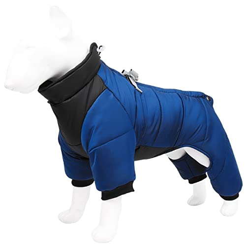 Warmer Fleece Hundemantel mit Beinen und Geschirr Winter Dicke Hundejacke wasserdichte Haustierkleidung für Kleine Mittlere Große Hunde (Farbe : Blau, Größe : L) von DHGTEP