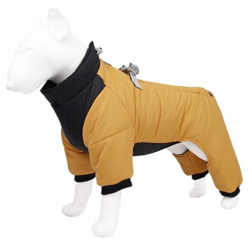 DHGTEP Warmer Fleece Hundemantel mit Beinen und Geschirr Winter Dicke Hundejacke wasserdichte Haustierkleidung für Kleine Mittlere Große Hunde (Farbe : Gelb, Größe : M) von DHGTEP