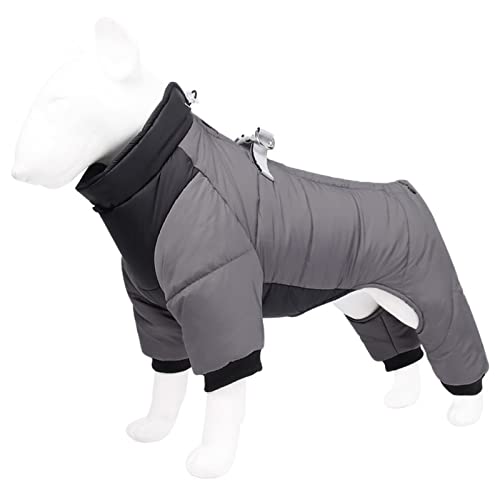 DHGTEP Warmer Fleece Hundemantel mit Beinen und Geschirr Winter Dicke Hundejacke wasserdichte Haustierkleidung für Kleine Mittlere Große Hunde (Farbe : Grau, Größe : M) von DHGTEP