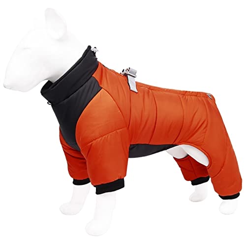 DHGTEP Warmer Fleece Hundemantel mit Beinen und Geschirr Winter Dicke Hundejacke wasserdichte Haustierkleidung für Kleine Mittlere Große Hunde (Farbe : Orange, Größe : M) von DHGTEP