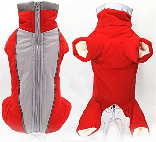 DHGTEP Winterhund Fleece Mantel Warm Wasserdicht Hund Overall Gepolstert Verdickte Hose Unisex Hundekleidung für Kleine Mittelgroße Hund Daunenjacke (Farbe : Rot, Größe : 14) von DHGTEP