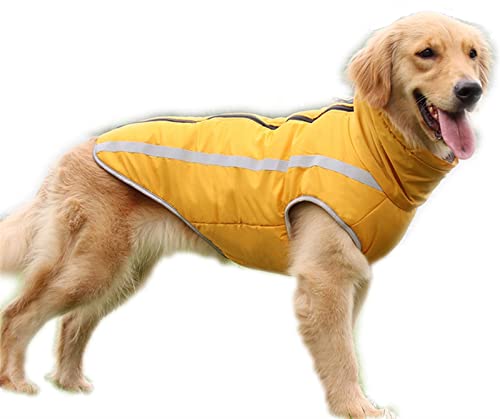 Hundemantel Dicke Jacke für Große Hunde, Winter Warme Baumwolle Hundekleidung Weste mit Geschirr Loch, Reflektierende Hundekleidung mit Verstellbarer Schnalle ( Farbe : Gelb , Größe : XXXX-Large ) von DHGTEP