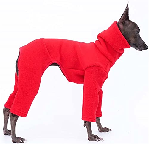 DHGTEP Hundemantel aus Fleece mit Beinen für Windhund, Warmer Hundemantel aus Samt mit winddichtem Rollkragen, Hundejacken für Whippets, Windhunde, Lurcher, Salukis (Color : Red, Size : M) von DHGTEP