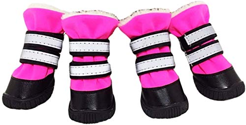 Hundeschnee Stiefel Pfote Pflege Booties, Wasserdicht Plüsch Thermische Stiefel Reflektierende Schuhe Anti Rutsch reflektierende Stiefel Booties (Color : Pink, Size : Small) von DHGTEP