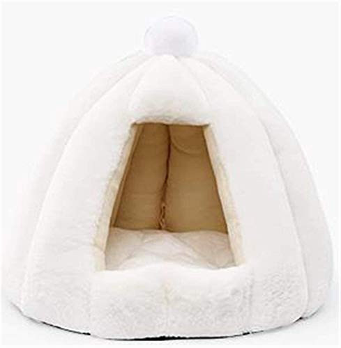 Katzenbetten Iglu Katzenhöhle mit Kapuze Flauschig Beheiztes Bett Korb Katzenzelt Höhlen & Häuser Abnehmbare Waschbare Kissen für Katzen/Kissenbett für Katzen ( Color : White , Size : 56x56x48cm ) von DHGTEP