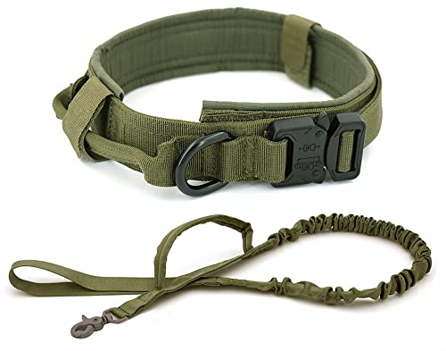 Militärisches Taktisches Hundehalsband mit Leine, Verstellbares Hundetrainingshalsband Gepolstertes Metallschnallen-Kontrollgriff für großes Hundespaziergangstraining ( Farbe : Green Set , Größe : L ) Militärisches Taktisches Hundehalsband mit Leine, Verstellbares Hundetrainingshalsband Gepolstertes Metallschnallen-Kontrollgriff für großes Hundespaziergangstraining ( Farbe : Green Set , Größe : L ) von DHGTEP