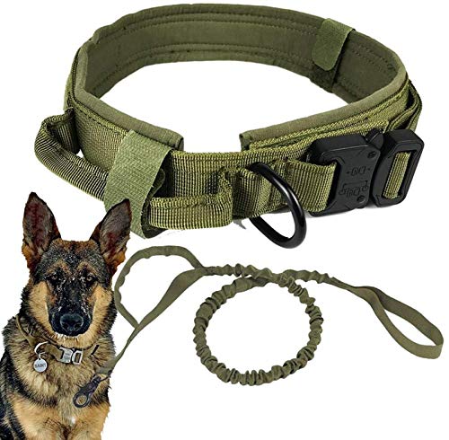 Taktisches Hundehalsband und Leinen Set, Verstellbares Hundehalsband mit D-Ring und Schnalle, Strapazierfähige Leine, Haltbares Nylonhalsband Militärhalsband für Große und Mittelgroße Hunde von DHGTEP