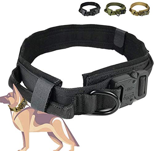 Taktisches Nylon-Hundehalsband, Verstellbares Schnellverschluss-Halsband mit D-Ring & Griff & Metallschnalle für Mittelgroße Hunde (Color : Black, Size : L) von DHGTEP