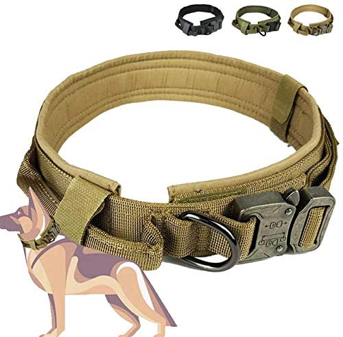 Taktisches Nylon-Hundehalsband, Verstellbares Schnellverschluss-Halsband mit D-Ring & Griff & Metallschnalle für Mittelgroße Hunde (Color : Brown, Size : XL) von DHGTEP