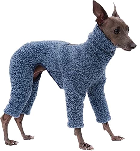 Vollflächiger Hundemantel aus Fleece mit Beinen, Hunde-Pullover aus Samt mit winddichtem Rollkragen, für Windhunde, Lurche, Whippets, Salukis, Deutsche Dogge (Color : Blau, Size : S) von DHGTEP