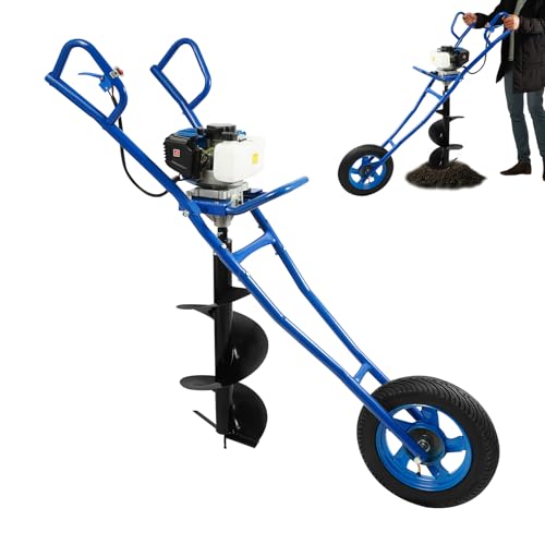 DHQCQL 52CC 2-Takt Benzin Erdlochbohrer, Erdbohrer Elektrisch mit Trichter, 1.46KW Handheld Gartenbohrer für Bauernhof Forstsämlinge, Weinbergstützen, Gemüsepflanzung (Blau) von DHQCQL