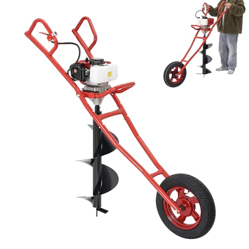 DHQCQL 52CC 2-Takt Benzin Erdlochbohrer, Erdbohrer Elektrisch mit Trichter, 1.46KW Handheld Gartenbohrer für Bauernhof Forstsämlinge, Weinbergstützen, Gemüsepflanzung (Rot) von DHQCQL