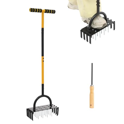 DHQCQL Rasenlüfter, 98cm Aerifizierer für Rasen, T-Griff Rasenbelüfter mit Reinigungswerkzeug, Rasenspecht mit 24 Eisenspikes für Verdichtete Böden, Bodenbelüftung, Rasenpflege DHQCQL Rasenlüfter, 98cm Aerifizierer für Rasen, T-Griff Rasenbelüfter mit Reinigungswerkzeug, Rasenspecht mit 24 Eisenspikes für Verdichtete Böden, Bodenbelüftung, Rasenpflege von DHQCQL