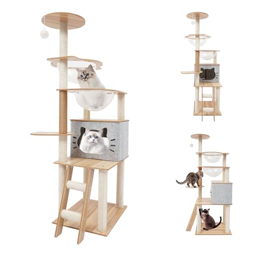 Kratzbaum Holz, Modern Katzenkratzbaum mit Katzenhöhle, 50×40×135cm Kratzbaum Grosse Katzen Stabil, Katzen Kratzbaums für 3-4 Kleine & Große Katze bis 10 Kg, Grau Kratzbaum Holz, Modern Katzenkratzbaum mit Katzenhöhle, 50×40×135cm Kratzbaum Grosse Katzen Stabil, Katzen Kratzbaums für 3-4 Kleine & Große Katze bis 10 Kg, Grau von DHQCQL