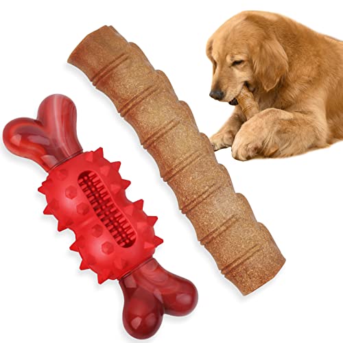 DHR Kauspielzeug für Hunde, 2 Stück, robustes Hundespielzeug für aggressive Kauer, Hundeknochen aus Gummi und Nylon, nahezu unzerstörbares Hundespielzeug zur Zahnreinigung (A+C) von DHR