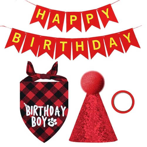 1 Stück Hundeschal, 1 Stück Hundemütze, 1 Stück Geburtstagsfahne, Geburtstagsparty-Zubehör für Hunde, Happy Birthday-Hundemütze, Hundegeburtstagsflagge, Hunde-Fliege-Bandana 1 Stück Hundeschal, 1 Stück Hundemütze, 1 Stück Geburtstagsfahne, Geburtstagsparty-Zubehör für Hunde, Happy Birthday-Hundemütze, Hundegeburtstagsflagge, Hunde-Fliege-Bandana von DHSBGWSX