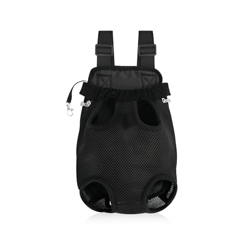 Hundetragerucksack, verstellbarer Haustier-Tragerucksack, Hundetragerucksack, Vordertragetasche, Beine, atmungsaktiv, für kleine und mittelgroße Hunde (M, Schwarz) von DHSWNNG