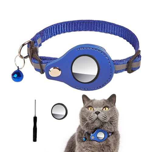 DHWEKU Katzenhalsband Reflektierend Air Tag Katze Halsband Leder für GPS Tracker Integriertes Verstellbarer Collar, Blau DHWEKU Katzenhalsband Reflektierend Air Tag Katze Halsband Leder für GPS Tracker Integriertes Verstellbarer Collar, Blau von DHWEKU