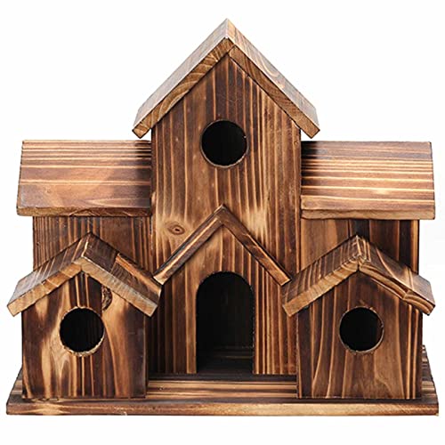 Holz-Kolibri-Haus zum Aufhängen, 6 Löcher, handgefertigt, natürliches Vogelhaus, Dekoration für Hinterhof/Innenhof, Outdoor-Unterschlupf, groß von DHliIQQ