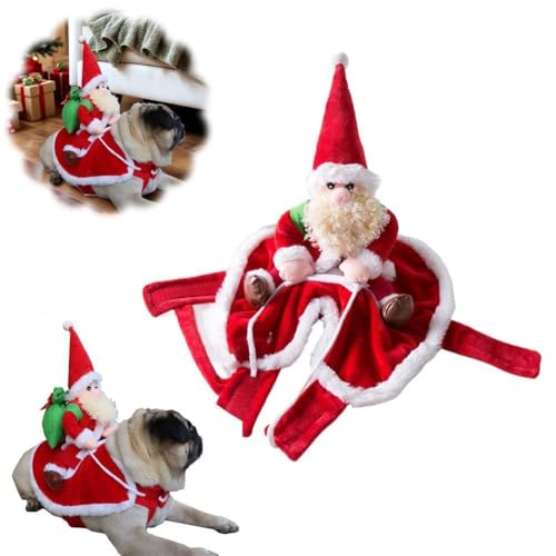 Weihnachtliches Hundekostüm, lustiges Weihnachtsmann-Motiv, Reiten auf Hund, Urlaub, für das ganze Jahr, Kleidung, Outfit, Anziehkleidung, Welpe von DHliIQQ