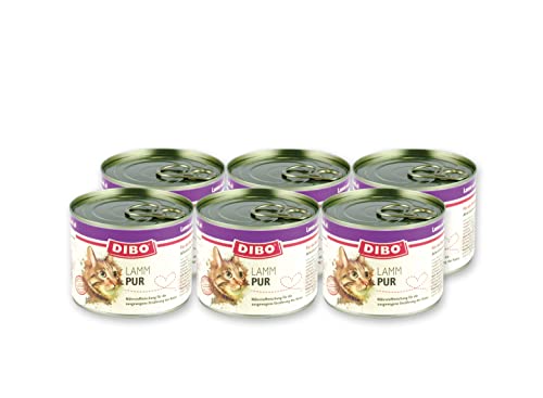 DIBO CAT - LAMM PUR, 6 x 200g-Dose aus ausgesuchtem Lamm hergestellt und mit Katzenminze und Kürbiskernöl verfeinert von DIBO