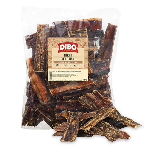 DIBO Dörrfleisch (500g) der kleine Naturkau-Snack oder Leckerli für Zwischendurch, Hundefutter, Qualitätskauartikel ohne Chemie von DIBO