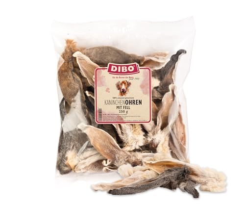 DIBO Kaninchen-Ohren mit Fell, 250g Beutel - 100% schonend getrockneter Naturkausnack für Hunde, natürliche Darmreinigung, natürlich und artgerechtes Barf Leckerli von DIBO