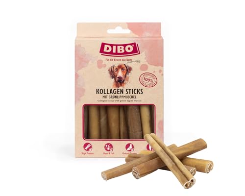 DIBO Kollagen Sticks mit Grünlippmuschel, 150g Packung - Gelenkgesundheit, Haut-, Fell- und Zahnpflege für Hunde, langlebiger Naturkausnack, 100% natürliche Zutaten, Kollagen aus Rinderhaut von DIBO