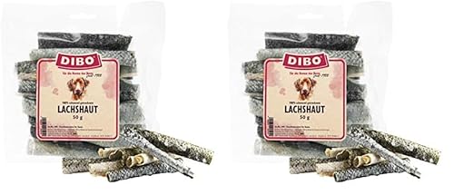 DIBO Lachshaut, 50g-Beutel, der kleine Snack oder Leckerli für Zwischendurch, Hundefutter (Packung mit 2) von DIBO