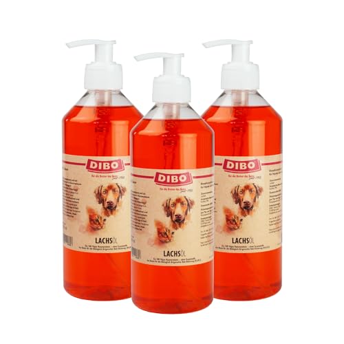 DIBO Lachsöl mit Pumpe, 3 x 500ml-Flasche, Ergänzungsfuttermittel für Hunde und Katzen, Futterzugabe, Barf von DIBO
