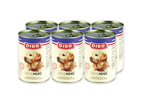 DIBO Menü Lachs, 6 x 400g-Dose, Hundefutter, Nassfutterohne Konservierungsstoffe, Reine Fleischdosen aus frischem und natürlichem Fleisch Qualität von DIBO
