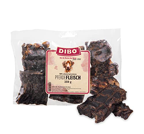 DIBO Pferde-Fleisch, 250g-Beutel, der kleine Naturkau-Snack oder Leckerli für Zwischendurch, Hundefutter, Qualitätskauartikel ohne Chemie von DIBO