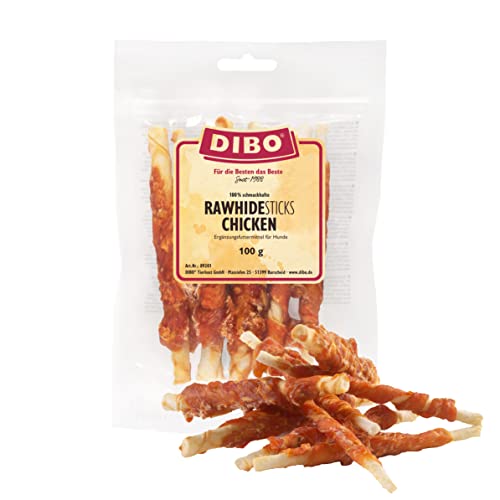 DIBO Rawhide Sticks Chicken, 100g Beutel- wiederverschließbar - leckerer Hundesnack als Belohnung oder zwischendurch, unterstützt die Zahnpflege, stillt das Kaubedürfnis - Futter für Hunde von DIBO