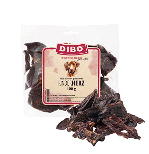 DIBO Rinder-Herz, entfettet, 100g-Beutel, der kleine Naturkau-Snack oder Leckerli für Zwischendurch, Hundefutter, Qualitätskauartikel ohne Chemie von DIBO
