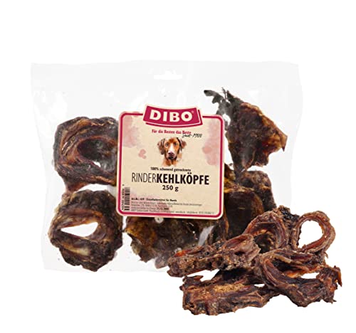 DIBO Rinderkehlköpfe, geschnitten, 250g-Beutel, der kleine Naturkau-Snack oder Leckerli für Zwischendurch, Hundefutter, Qualitätskauartikel ohne Chemie von DIBO