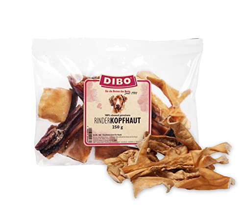 DIBO Rinderkopfhaut, 250g-Beutel, der kleine Naturkau-Snack oder Leckerli für Zwischendurch, Hundefutter, Qualitätskauartikel ohne Chemie von DIBO