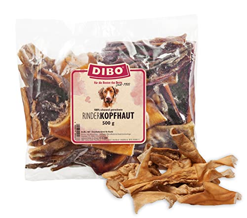 DIBO Rinderkopfhaut, 500g-Beutel, Naturkau-Snack oder Leckerli für Zwischendurch, Hundefutter, Qualitätskauartikel ohne Chemie von DIBO