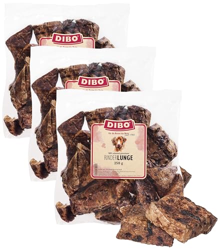 DIBO Rinderlunge, 250g-Beutel, der kleine Naturkau-Snack oder Leckerli für Zwischendurch, Hundefutter, Qualitätskauartikel ohne Chemie von DIBO (Packung mit 3) von DIBO