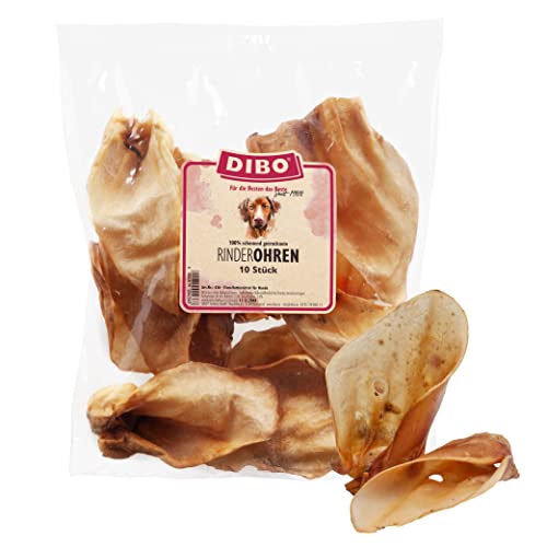 DIBO Rinderohren, 10er-Beutel, der kleine Naturkau-Snack oder Leckerli für Zwischendurch, Hundefutter, Qualitätskauartikel ohne Chemie von DIBO