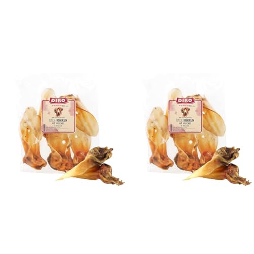 DIBO Rinderohren mit Muschel, 5er-Beutel, der kleine Naturkau-Snack oder Leckerli für Zwischendurch, Hundefutter, Qualitätskauartikel ohne Chemie (Packung mit 2) von DIBO
