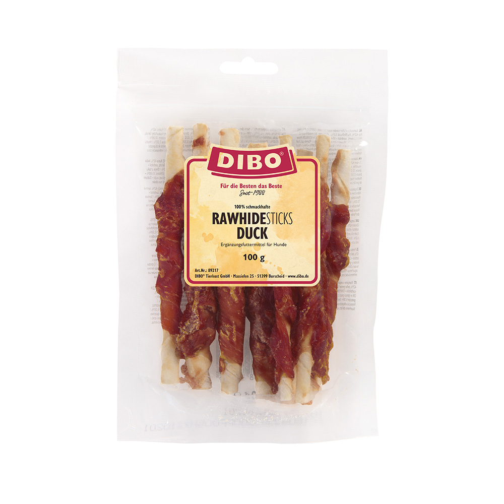 DIBO Rohhaut-Sticks mit Ente - Sparpaket: 2 x 100 g von DIBO
