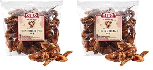 DIBO Schweine-Ohren-Stix, 500g-Beutel, der kleine Naturkau-Snack oder Leckerli für Zwischendurch, Hundefutter, Qualitätskauartikel ohne Chemie (Packung mit 2) von DIBO