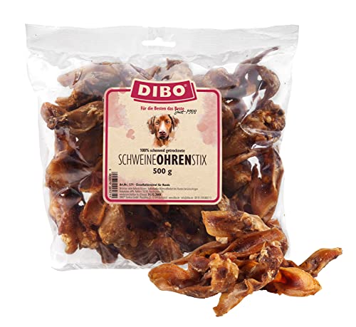 DIBO Schweine-Ohren-Stix, 500g-Beutel, der kleine Naturkau-Snack oder Leckerli für Zwischendurch, Hundefutter, Qualitätskauartikel ohne Chemie von DIBO