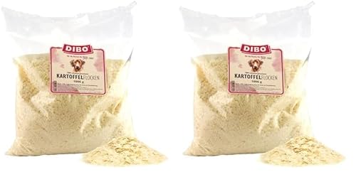 Kartoffelflocken, 1kg-Beutel, Nahrungsergänzung als gesunde, natürliche Ernährung für Hunde von DIBO, Hundefutter, Barf, B.A.R.F. (Packung mit 2) von DIBO
